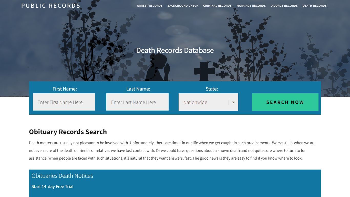 Obituary Records Search | Enter Name and Search. 14Days Free